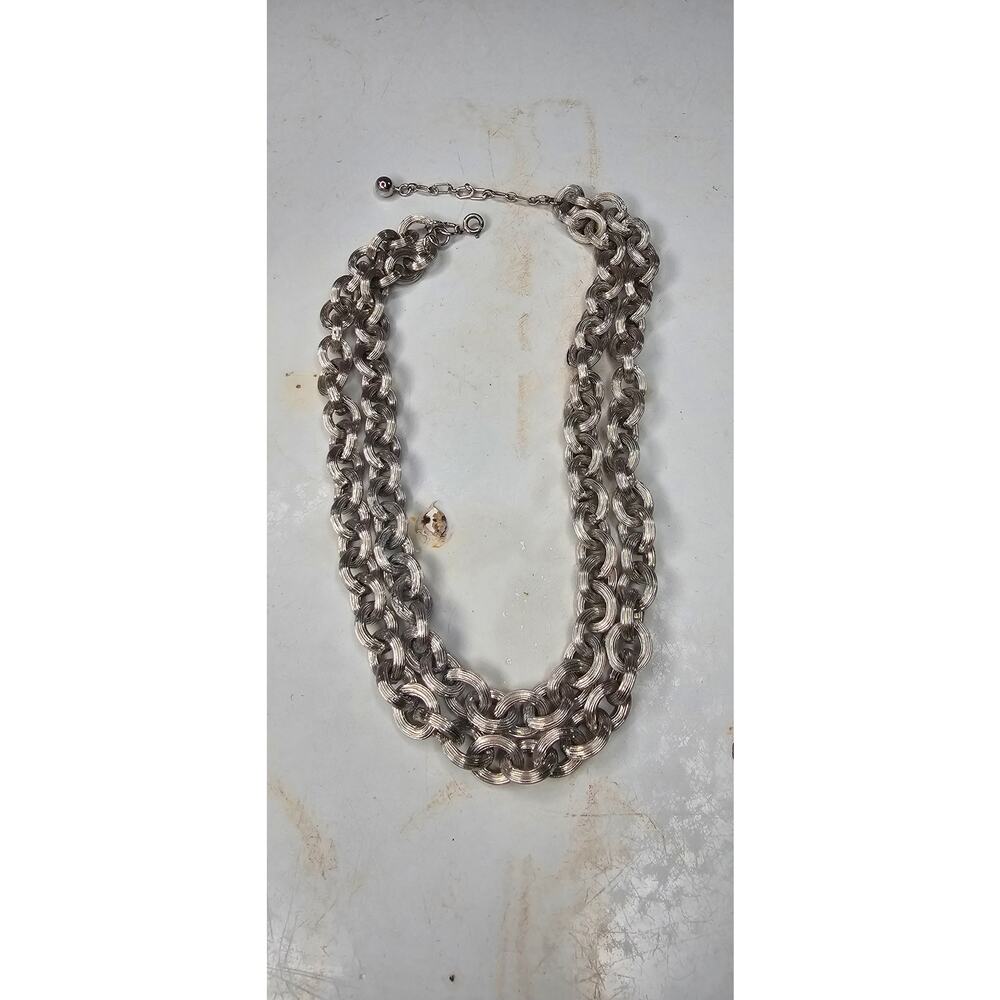 Vintage Double Strand Textured Link Necklace Sterling Closure 16"L